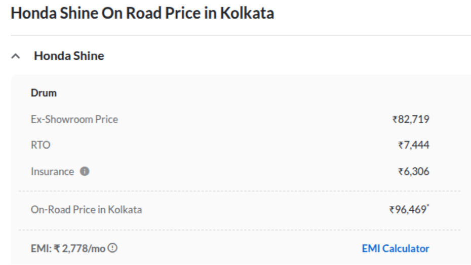Honda Shine 125 Onroad Price In Kolkata Honda Shine 125 Onroad Price In Kolkata