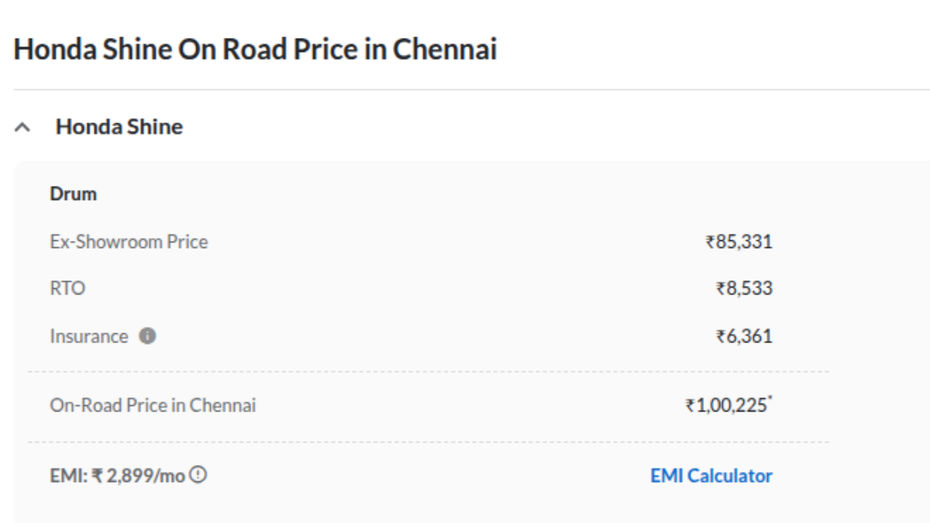 Honda Shine 125 Onroad Price In Chennai Honda Shine 125 Onroad Price In Chennai