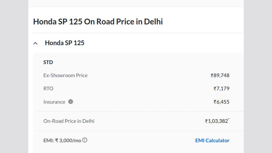delhi onroad price