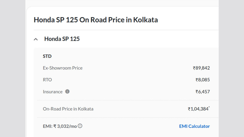 kolkata on road price