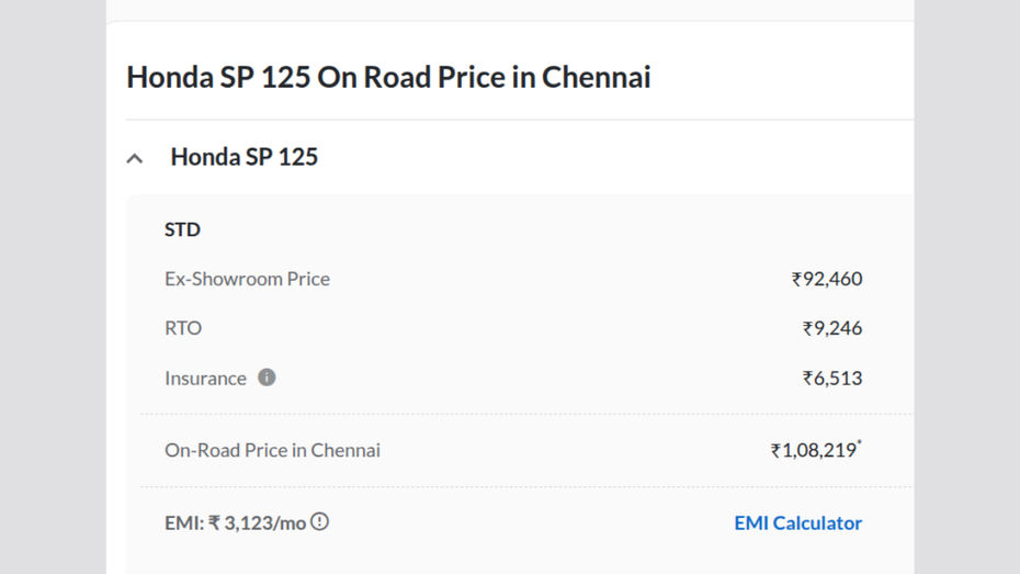 chennai onroad price