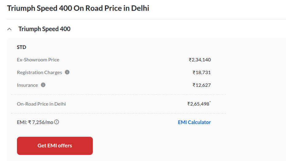 Triumph Speed 400 On-Road Price Triumph Speed 400 On-Road Price