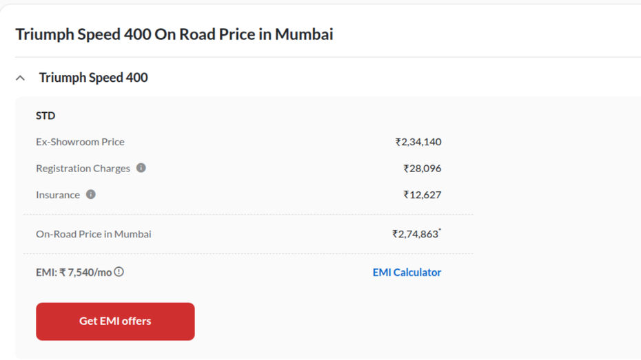 Triumph Speed 400 On-Road Price Triumph Speed 400 On-Road Price