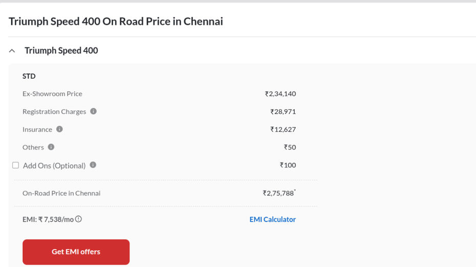 Triumph Speed 400 On-Road Price Triumph Speed 400 On-Road Price