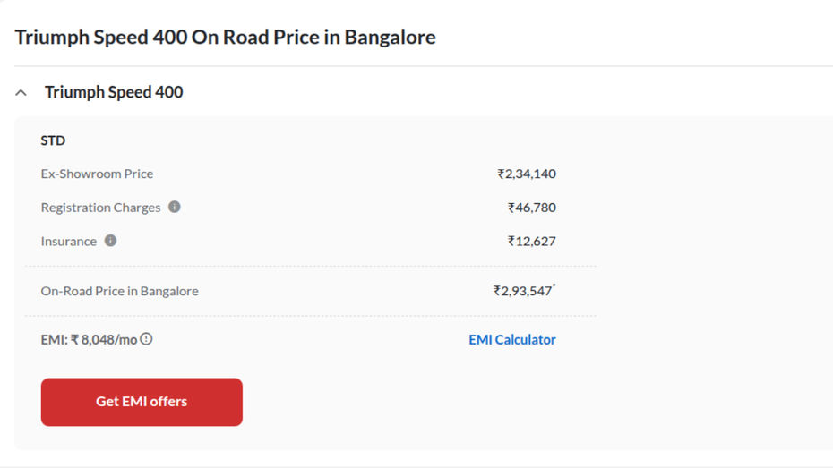 Triumph Speed 400 On-Road Price Triumph Speed 400 On-Road Price